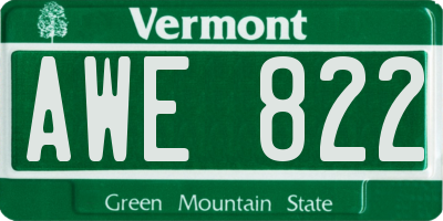 VT license plate AWE822
