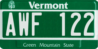 VT license plate AWF122