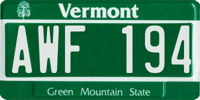 VT license plate AWF194