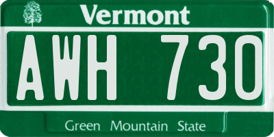 VT license plate AWH730