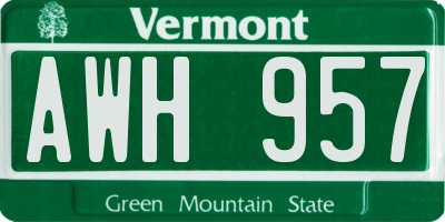 VT license plate AWH957
