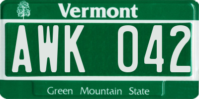 VT license plate AWK042