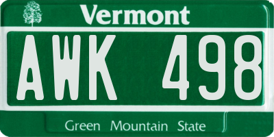 VT license plate AWK498