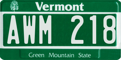 VT license plate AWM218