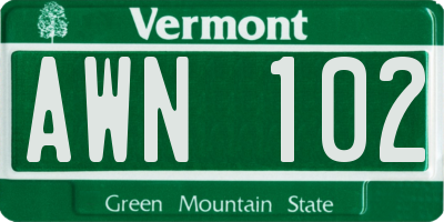 VT license plate AWN102