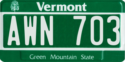 VT license plate AWN703