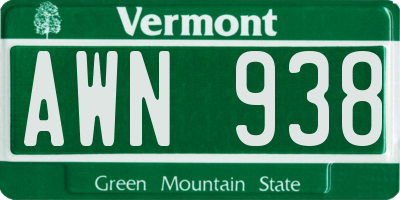 VT license plate AWN938