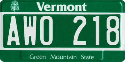 VT license plate AWO218
