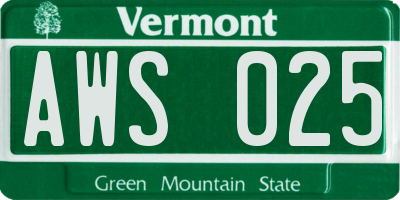 VT license plate AWS025