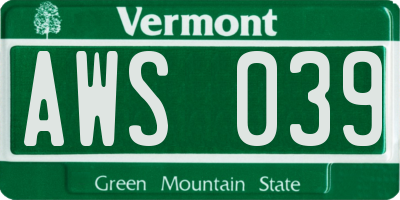 VT license plate AWS039