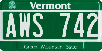 VT license plate AWS742