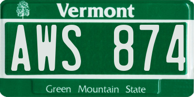 VT license plate AWS874