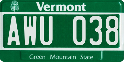 VT license plate AWU038