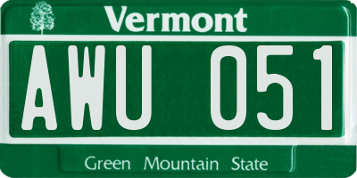VT license plate AWU051