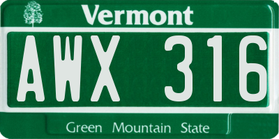 VT license plate AWX316