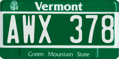 VT license plate AWX378