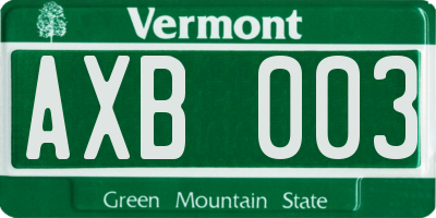 VT license plate AXB003