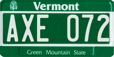 VT license plate AXE072