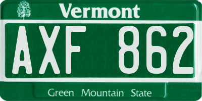 VT license plate AXF862