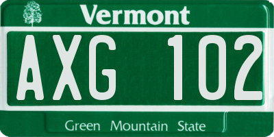 VT license plate AXG102