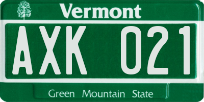 VT license plate AXK021