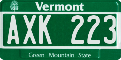 VT license plate AXK223