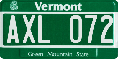 VT license plate AXL072