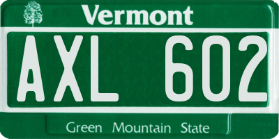 VT license plate AXL602