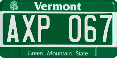 VT license plate AXP067
