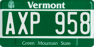 VT license plate AXP958