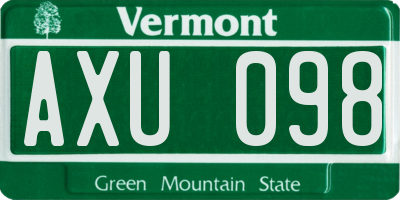 VT license plate AXU098