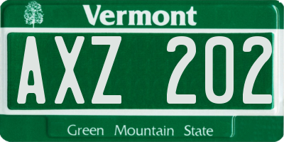 VT license plate AXZ202