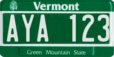 VT license plate AYA123