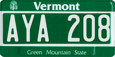 VT license plate AYA208
