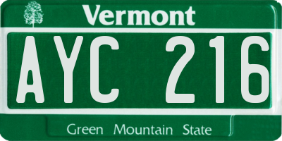 VT license plate AYC216