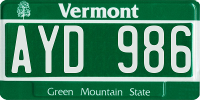 VT license plate AYD986