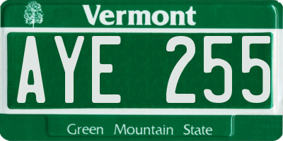VT license plate AYE255