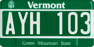 VT license plate AYH103
