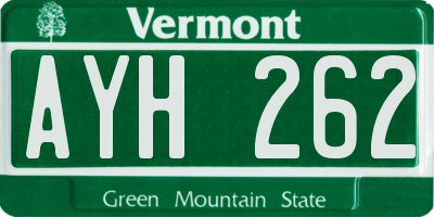 VT license plate AYH262