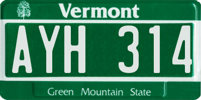 VT license plate AYH314