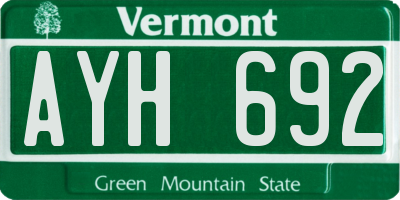 VT license plate AYH692