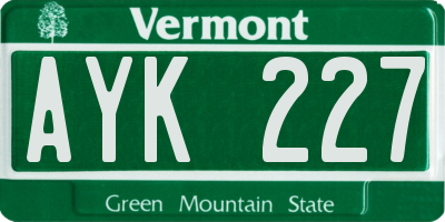 VT license plate AYK227