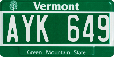 VT license plate AYK649