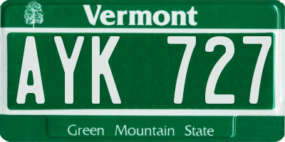 VT license plate AYK727