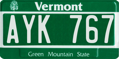 VT license plate AYK767