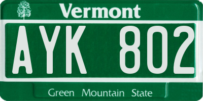 VT license plate AYK802