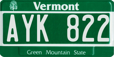 VT license plate AYK822