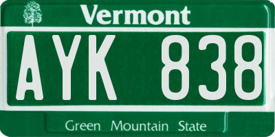 VT license plate AYK838
