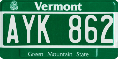 VT license plate AYK862