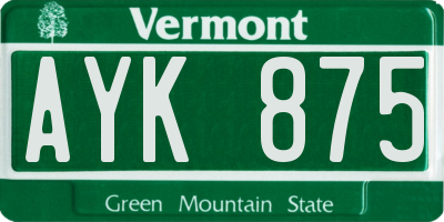 VT license plate AYK875